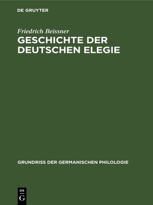 cover image of Geschichte der deutschen Elegie